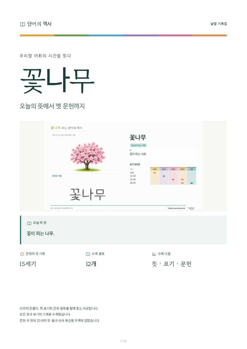 꽃나무 낱말 기록집 PDF 첫 페이지
