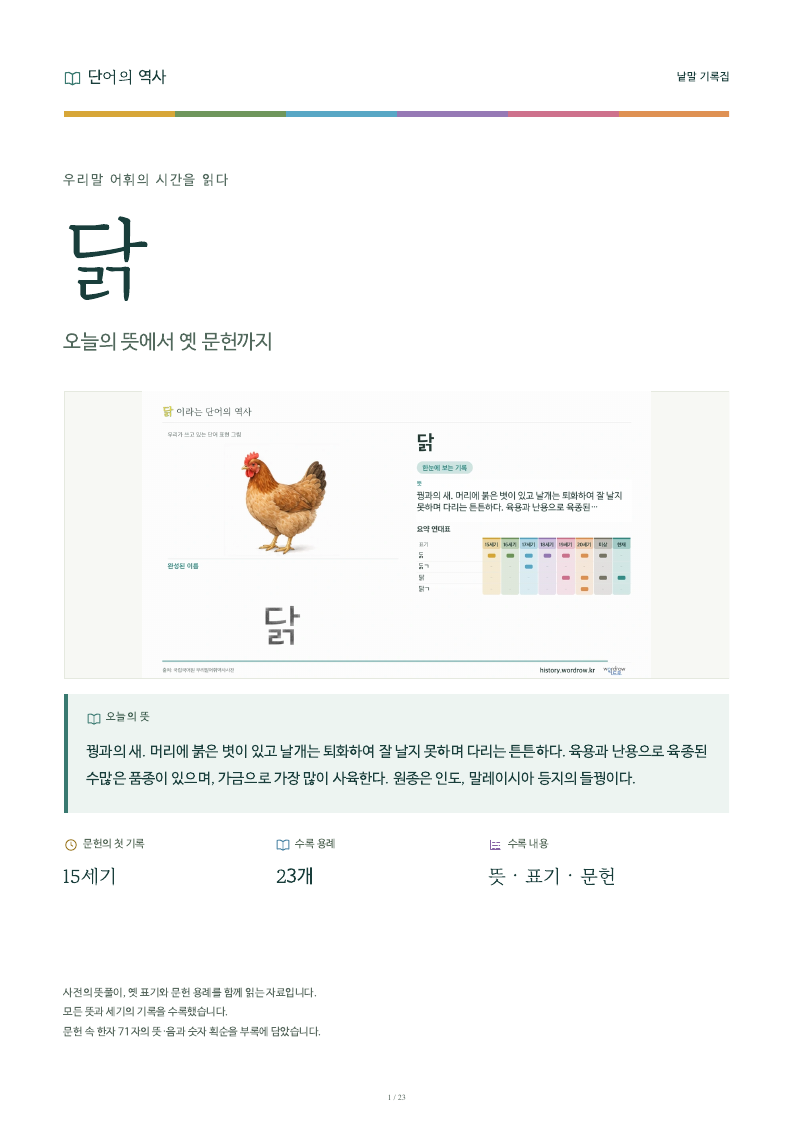 닭 낱말 기록집 PDF 첫 페이지
