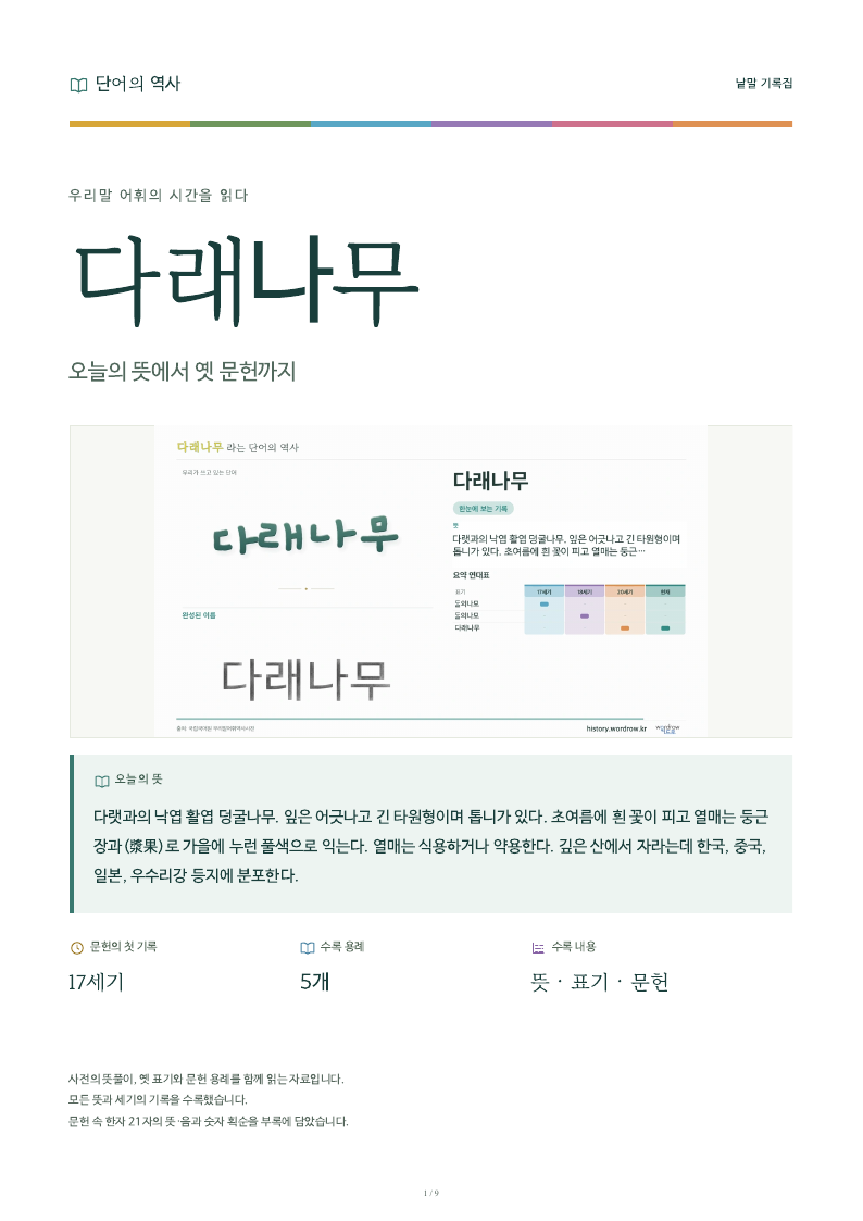 다래나무 낱말 기록집 PDF 첫 페이지