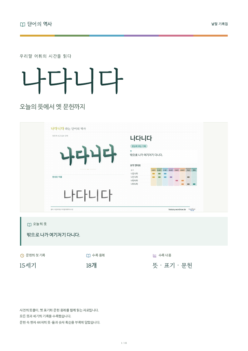 나다니다 낱말 기록집 PDF 첫 페이지