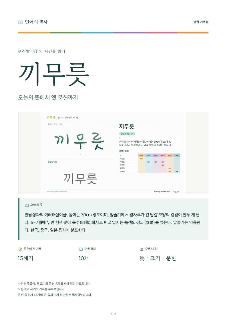 끼무릇 낱말 기록집 PDF 첫 페이지