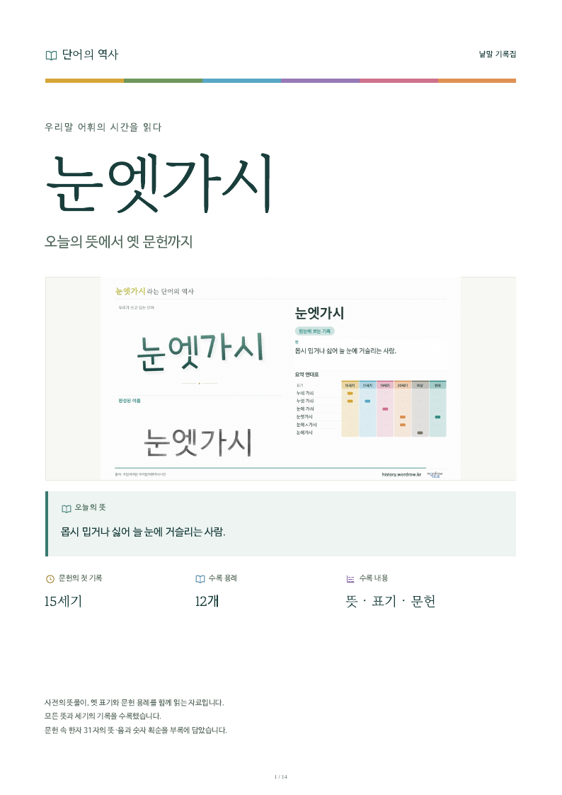눈엣가시 낱말 기록집 PDF 첫 페이지