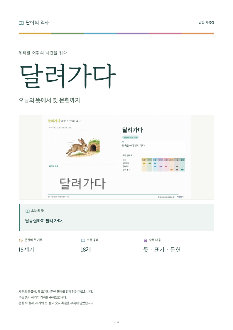 달려가다 낱말 기록집 PDF 첫 페이지