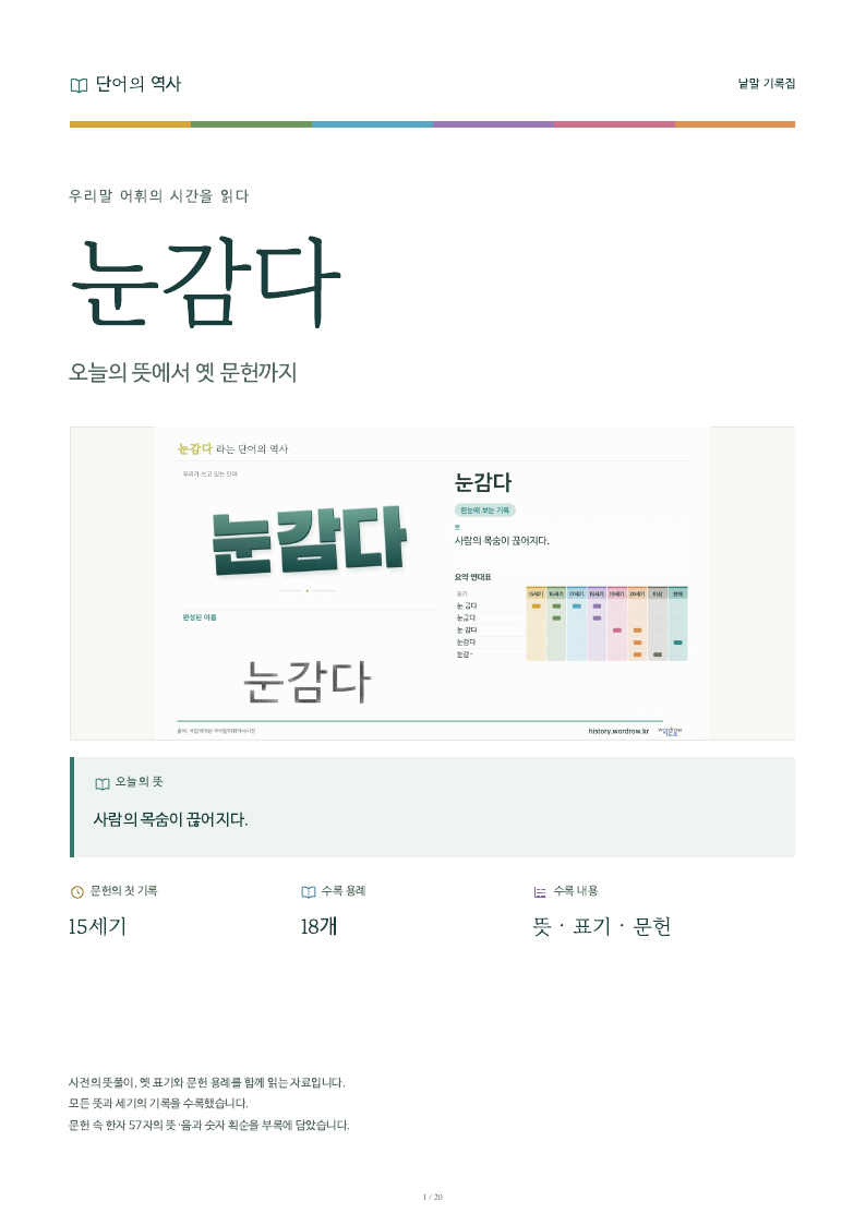 눈감다 낱말 기록집 PDF 첫 페이지