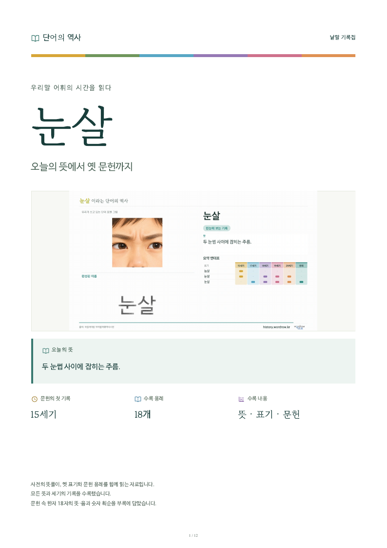 눈살 낱말 기록집 PDF 첫 페이지