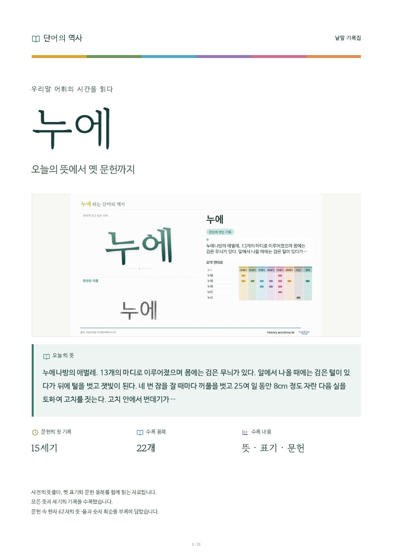 누에 낱말 기록집 PDF 첫 페이지