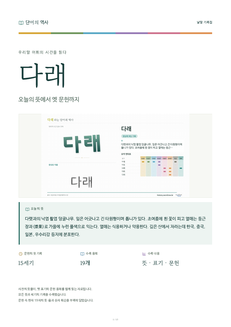 다래 낱말 기록집 PDF 첫 페이지