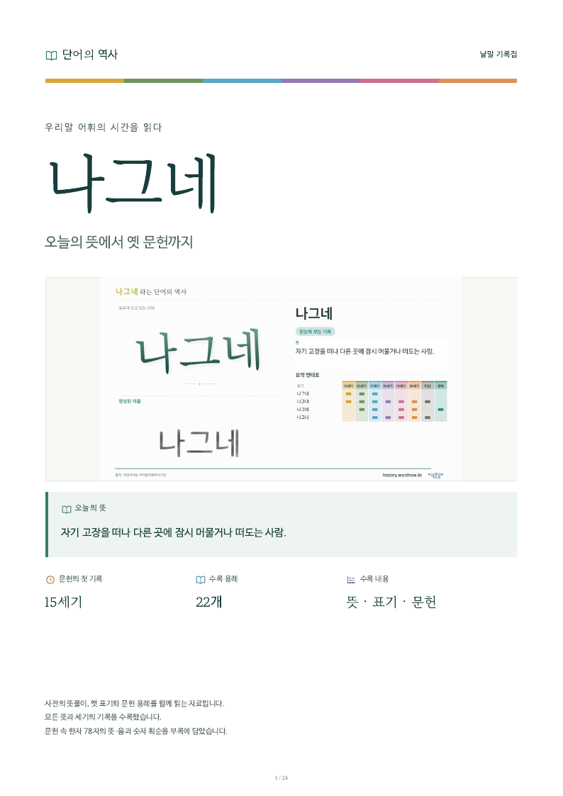나그네 낱말 기록집 PDF 첫 페이지