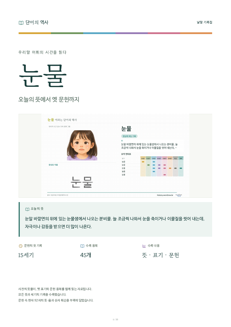 눈물 낱말 기록집 PDF 첫 페이지