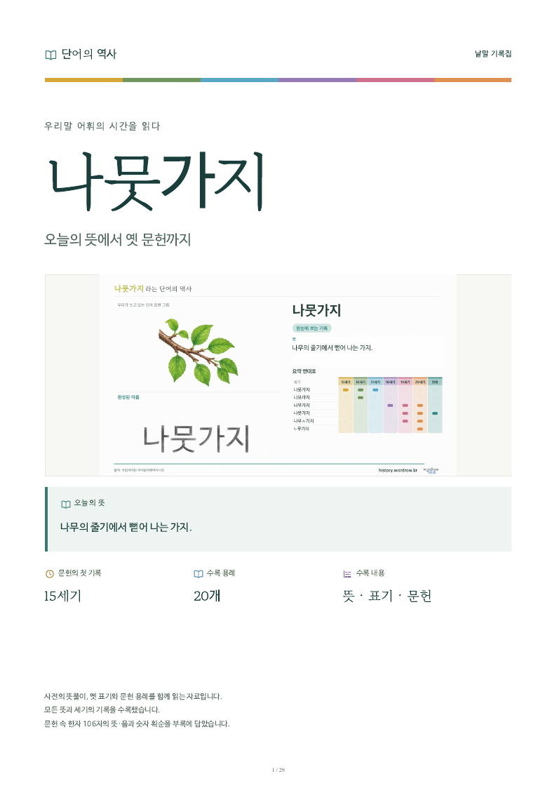 나뭇가지 낱말 기록집 PDF 첫 페이지