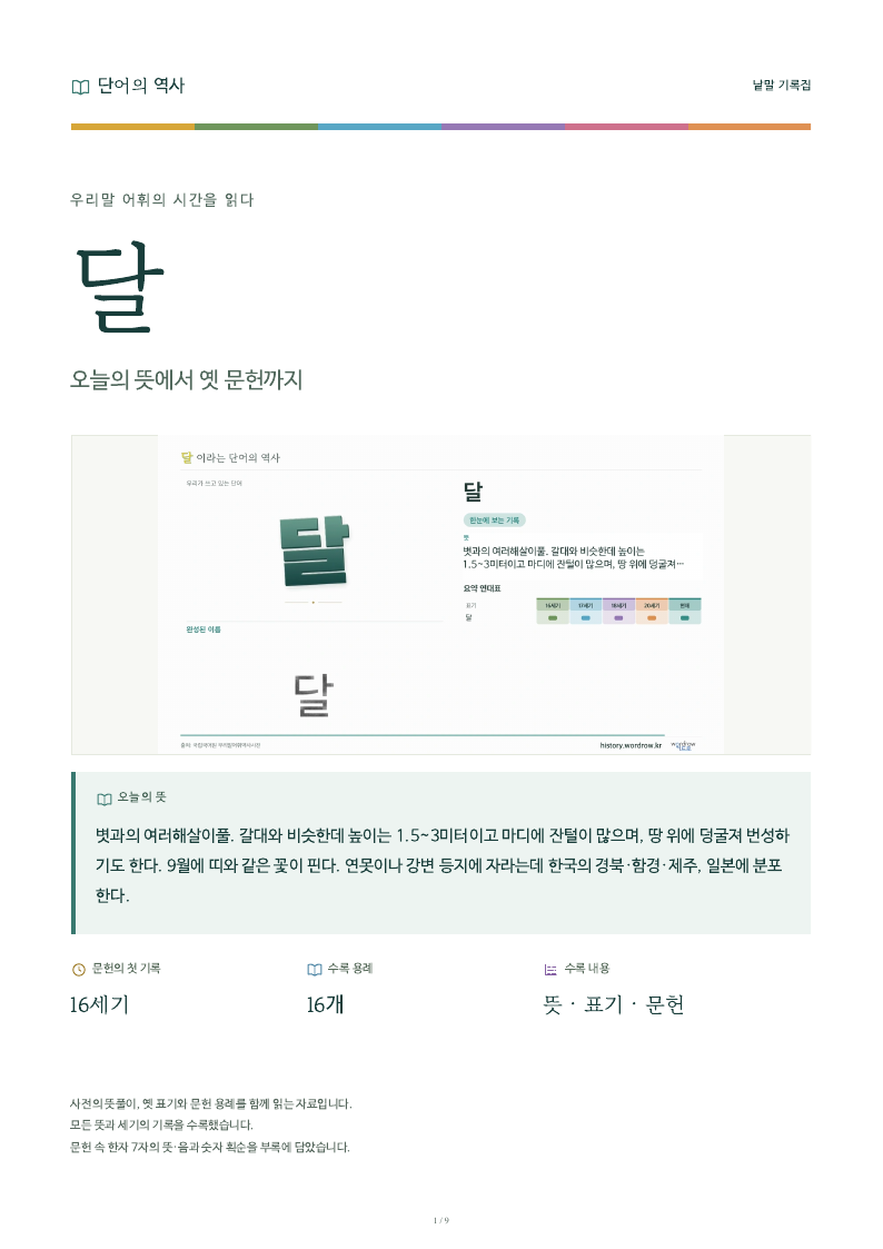 달 낱말 기록집 PDF 첫 페이지
