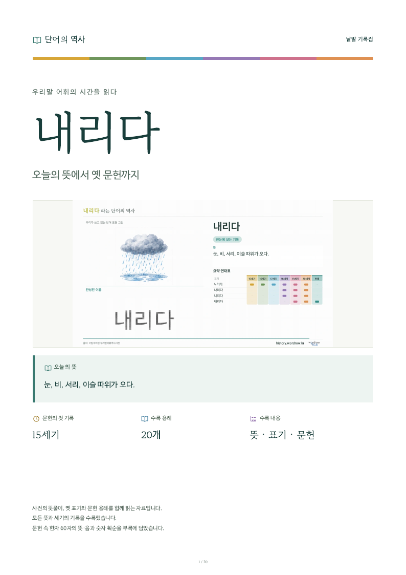 내리다 낱말 기록집 PDF 첫 페이지
