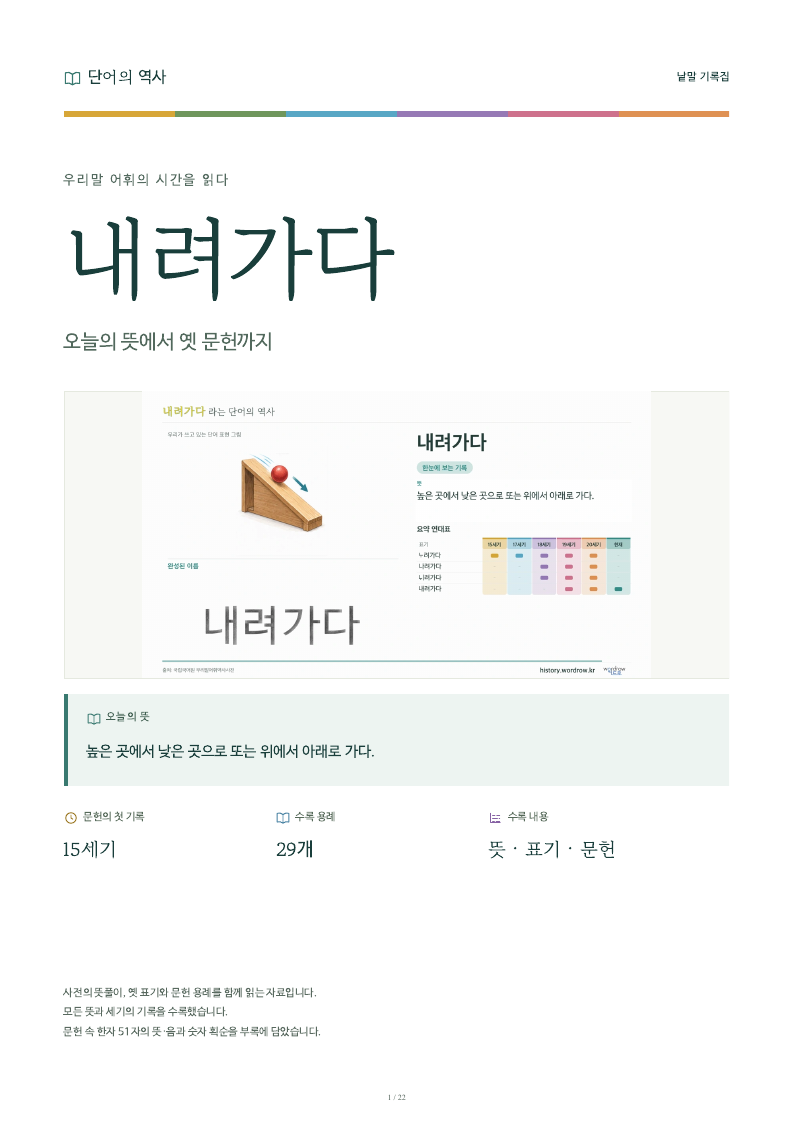 내려가다 낱말 기록집 PDF 첫 페이지