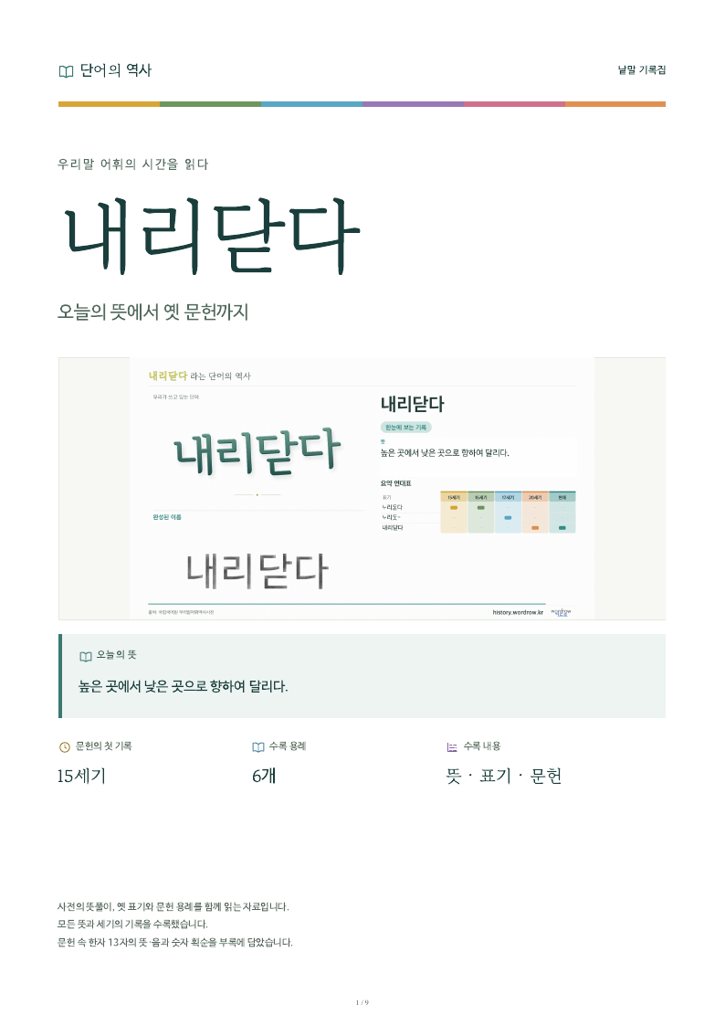 내리닫다 낱말 기록집 PDF 첫 페이지
