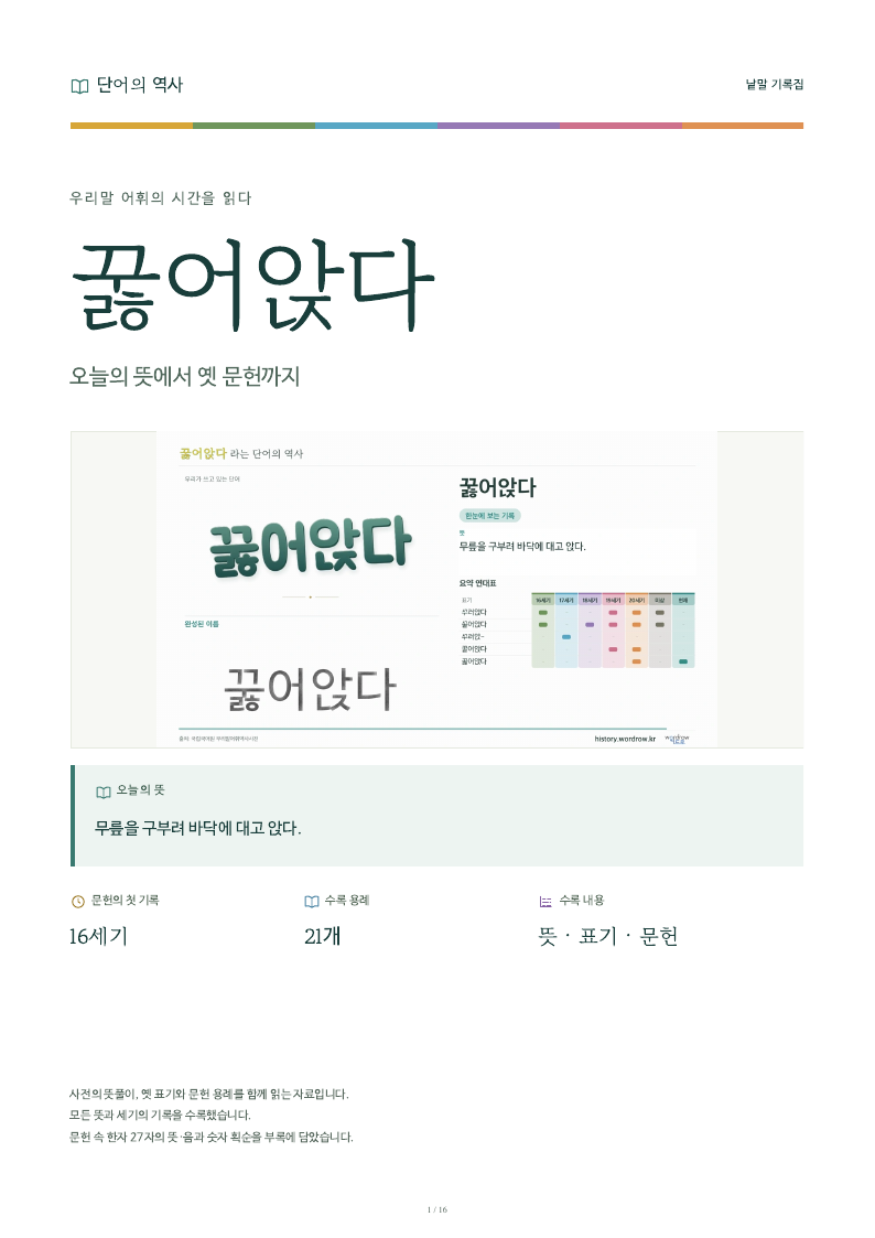 꿇어앉다 낱말 기록집 PDF 첫 페이지