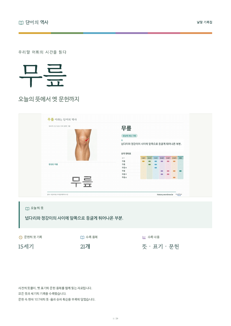 무릎 낱말 기록집 PDF 첫 페이지