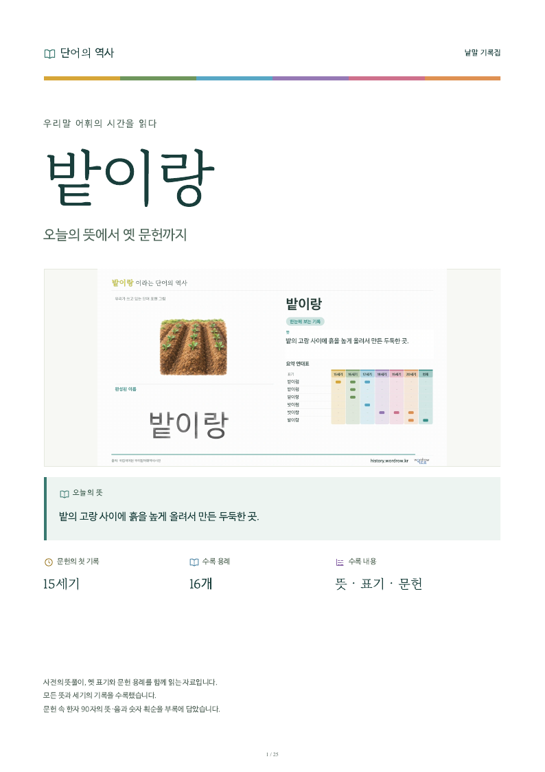 밭이랑 낱말 기록집 PDF 첫 페이지