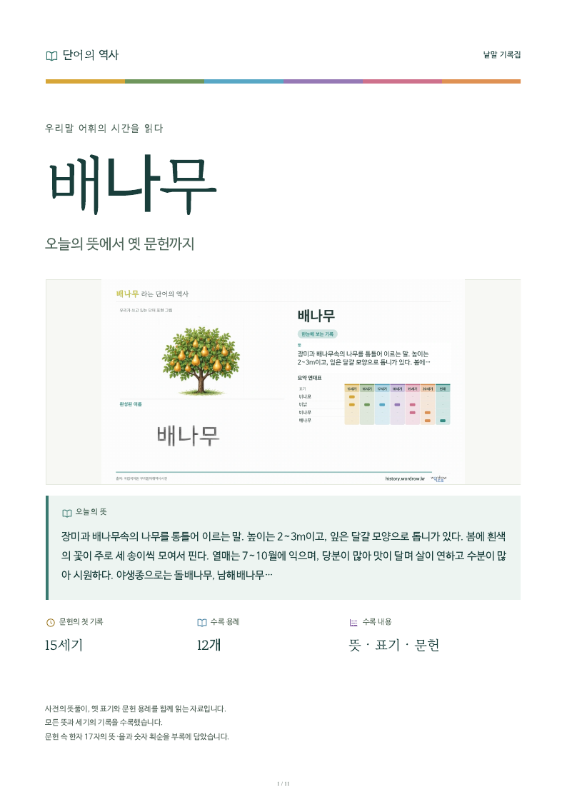 배나무 낱말 기록집 PDF 첫 페이지