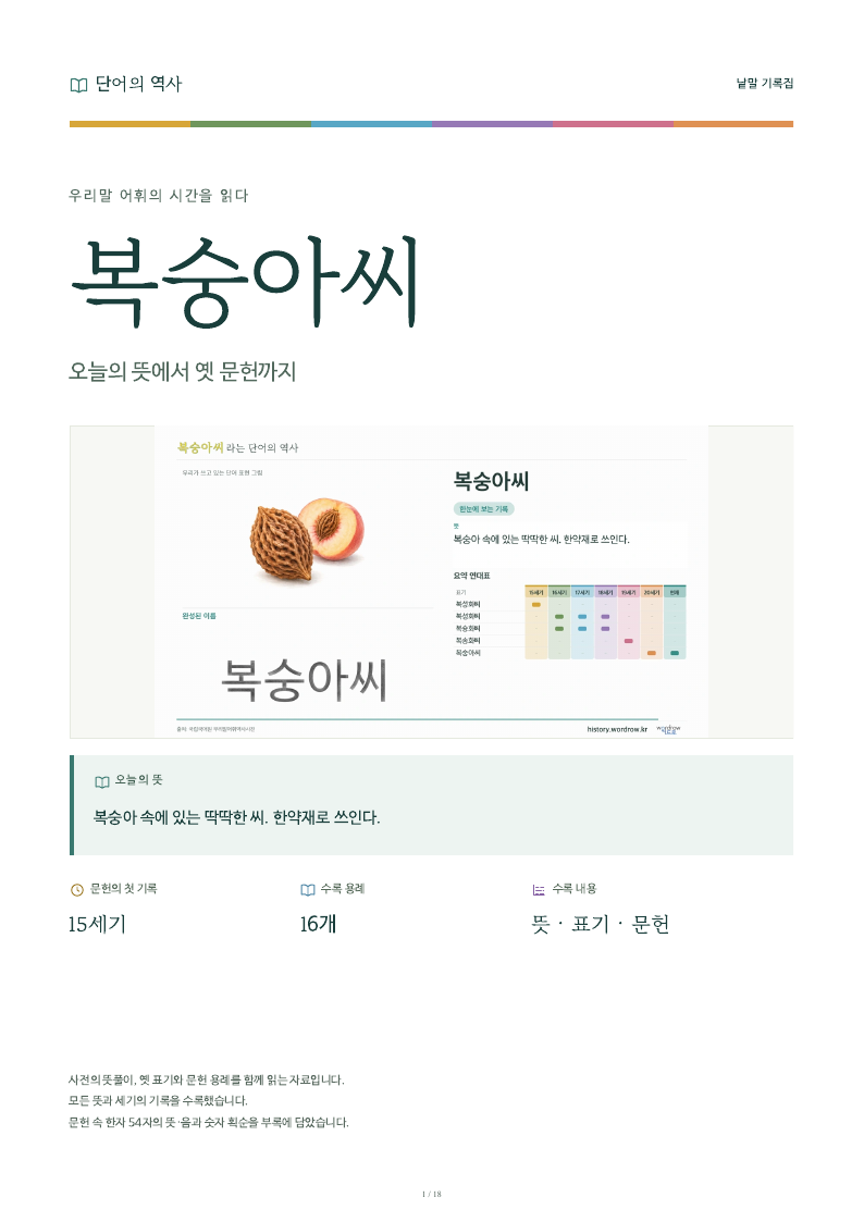 복숭아씨 낱말 기록집 PDF 첫 페이지