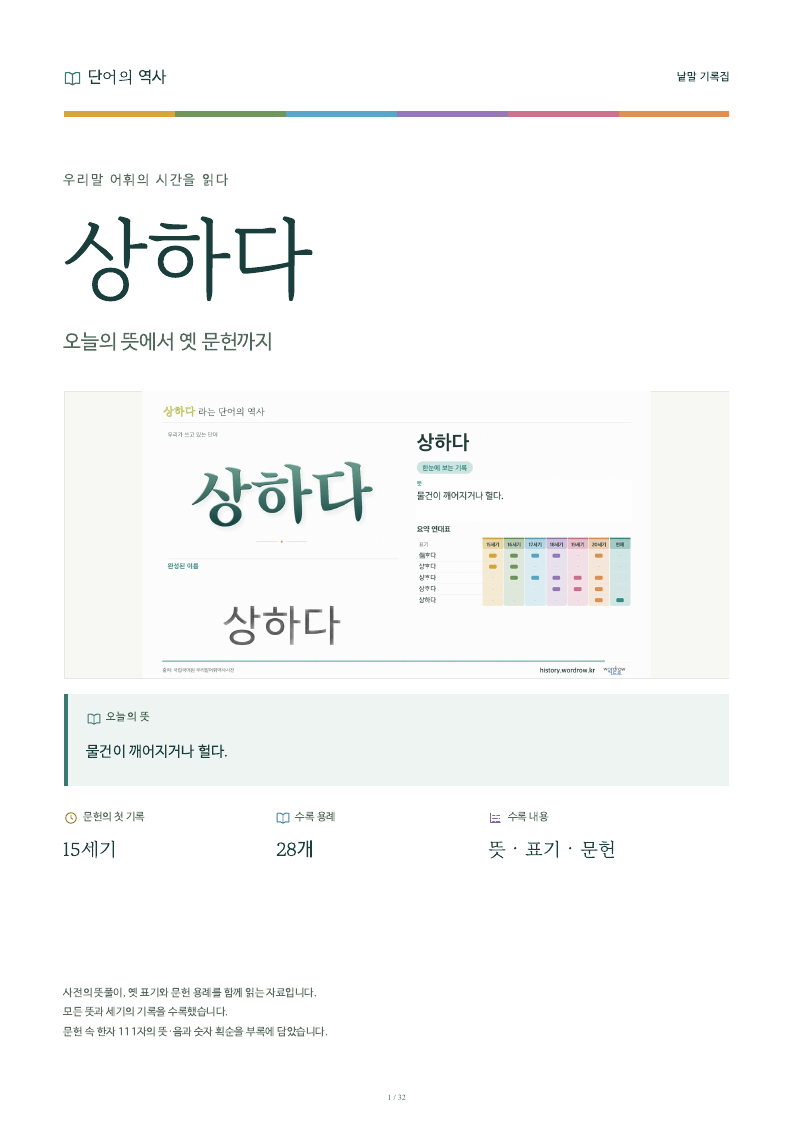 상하다 낱말 기록집 PDF 첫 페이지