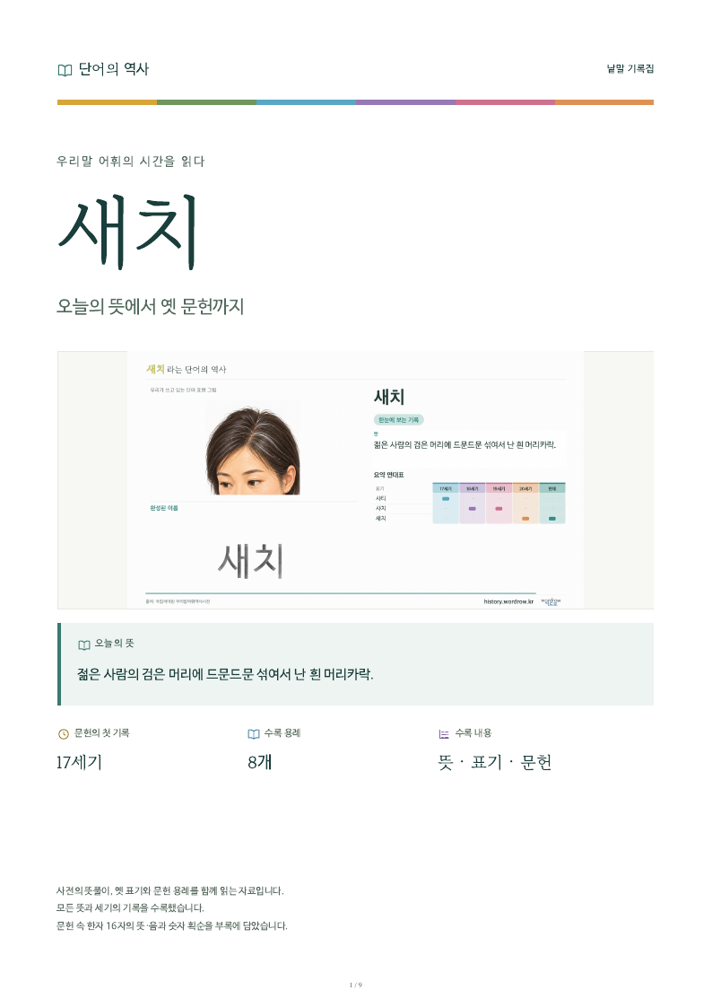 새치 낱말 기록집 PDF 첫 페이지