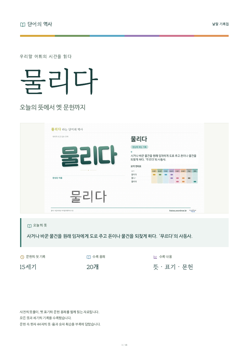 물리다 낱말 기록집 PDF 첫 페이지