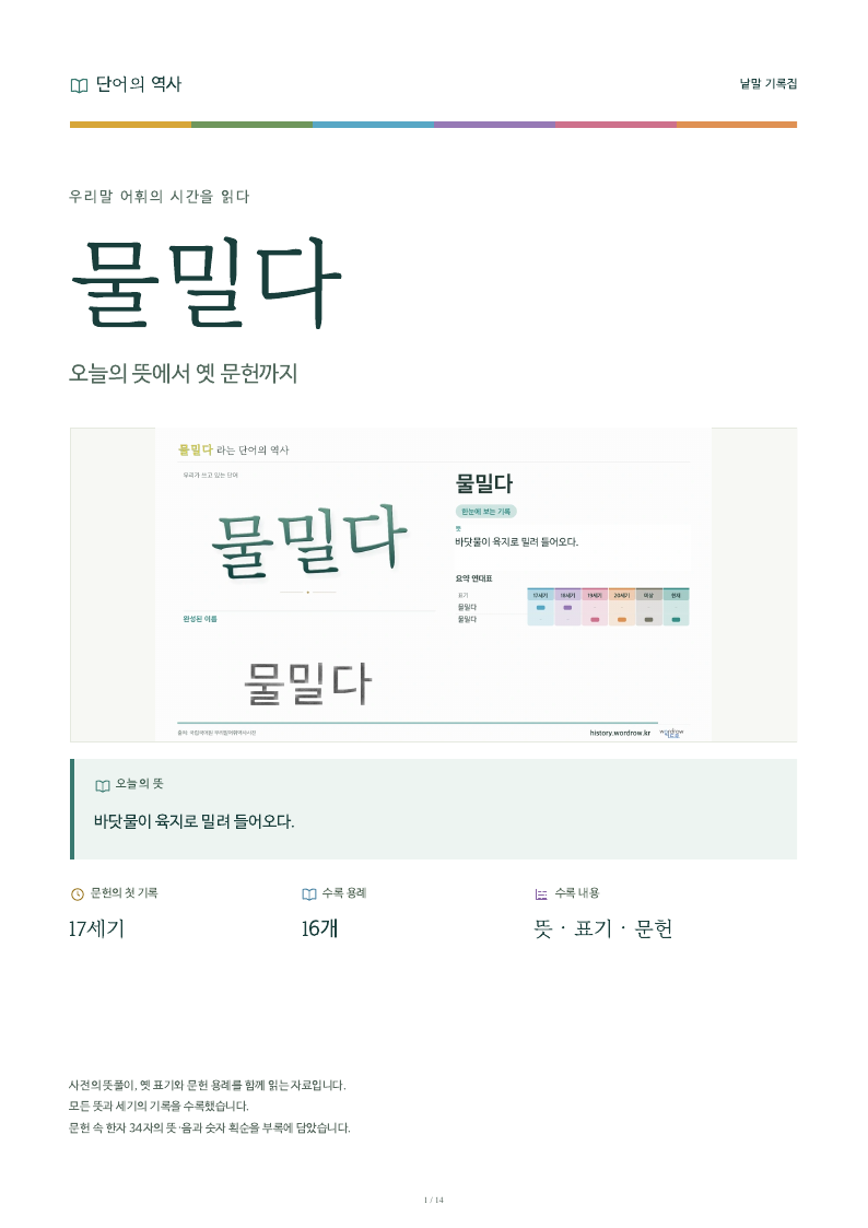 물밀다 낱말 기록집 PDF 첫 페이지