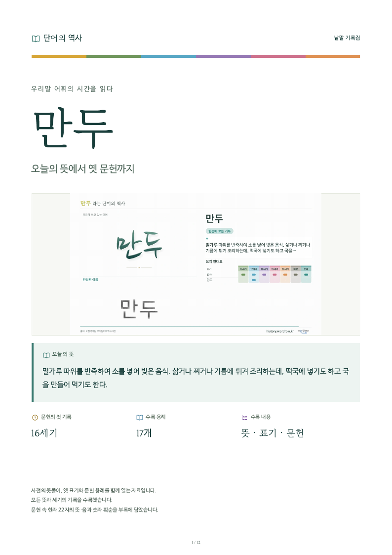 만두 낱말 기록집 PDF 첫 페이지