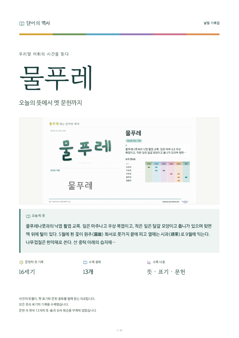 물푸레 낱말 기록집 PDF 첫 페이지
