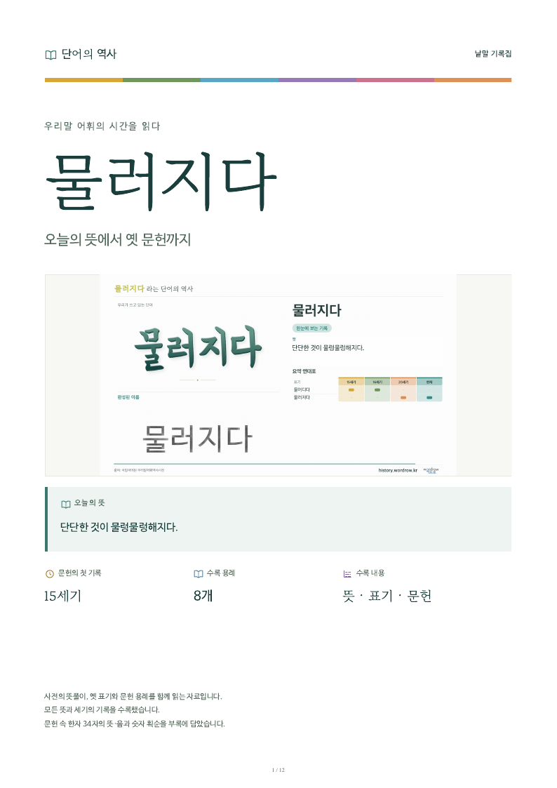 물러지다 낱말 기록집 PDF 첫 페이지