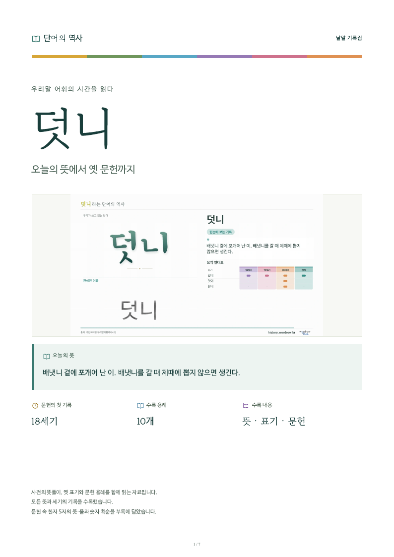 덧니 낱말 기록집 PDF 첫 페이지