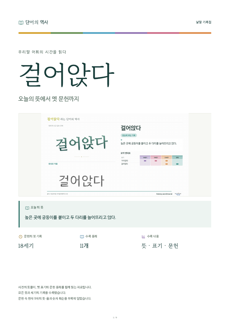 걸어앉다 낱말 기록집 PDF 첫 페이지