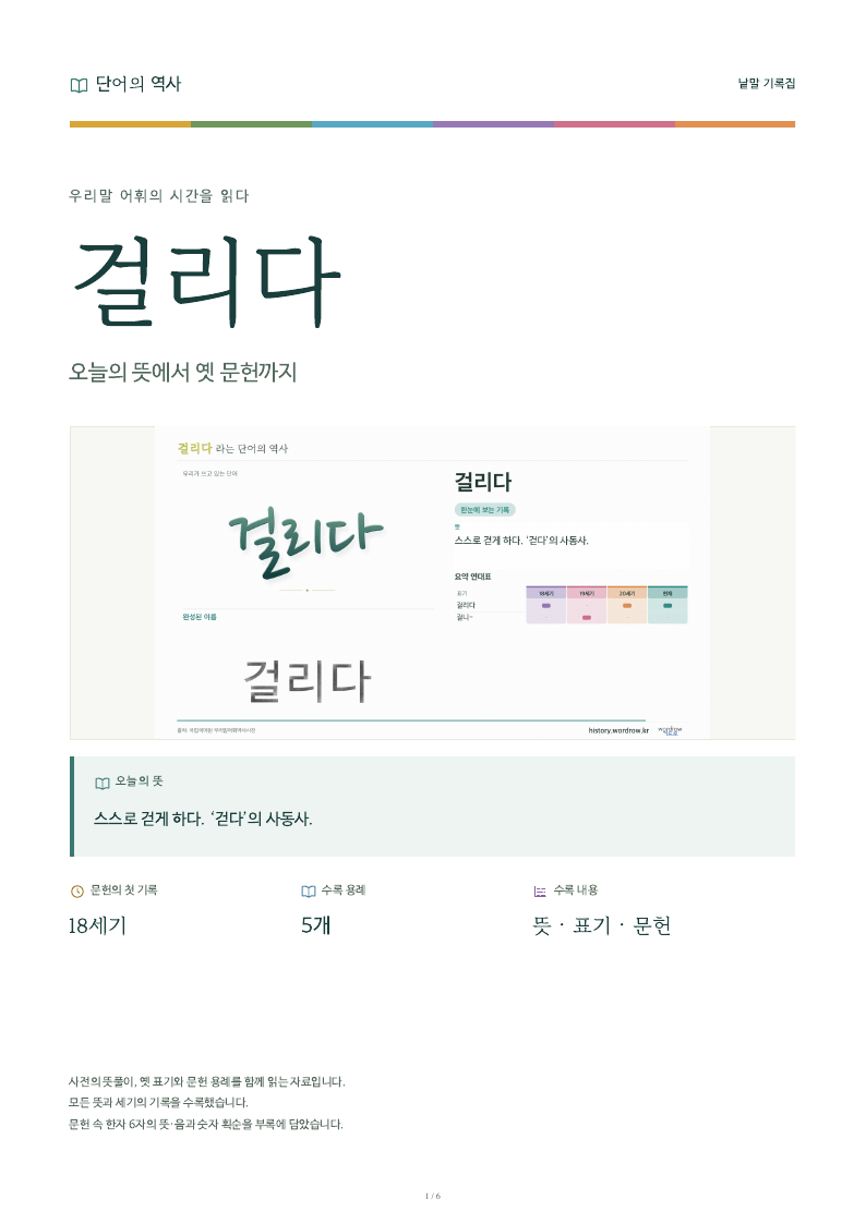 걸리다 낱말 기록집 PDF 첫 페이지
