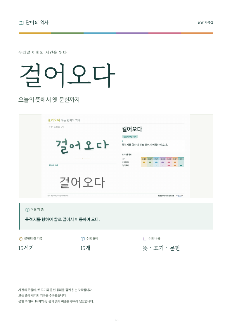 걸어오다 낱말 기록집 PDF 첫 페이지