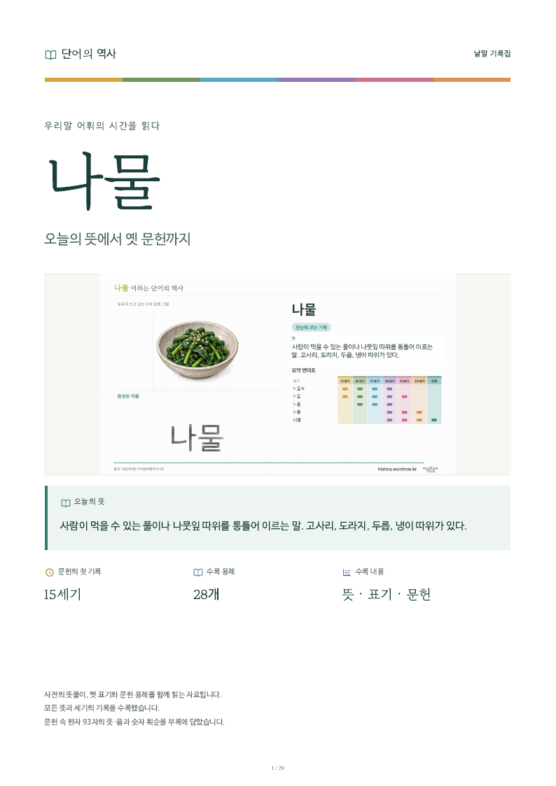 나물 낱말 기록집 PDF 첫 페이지