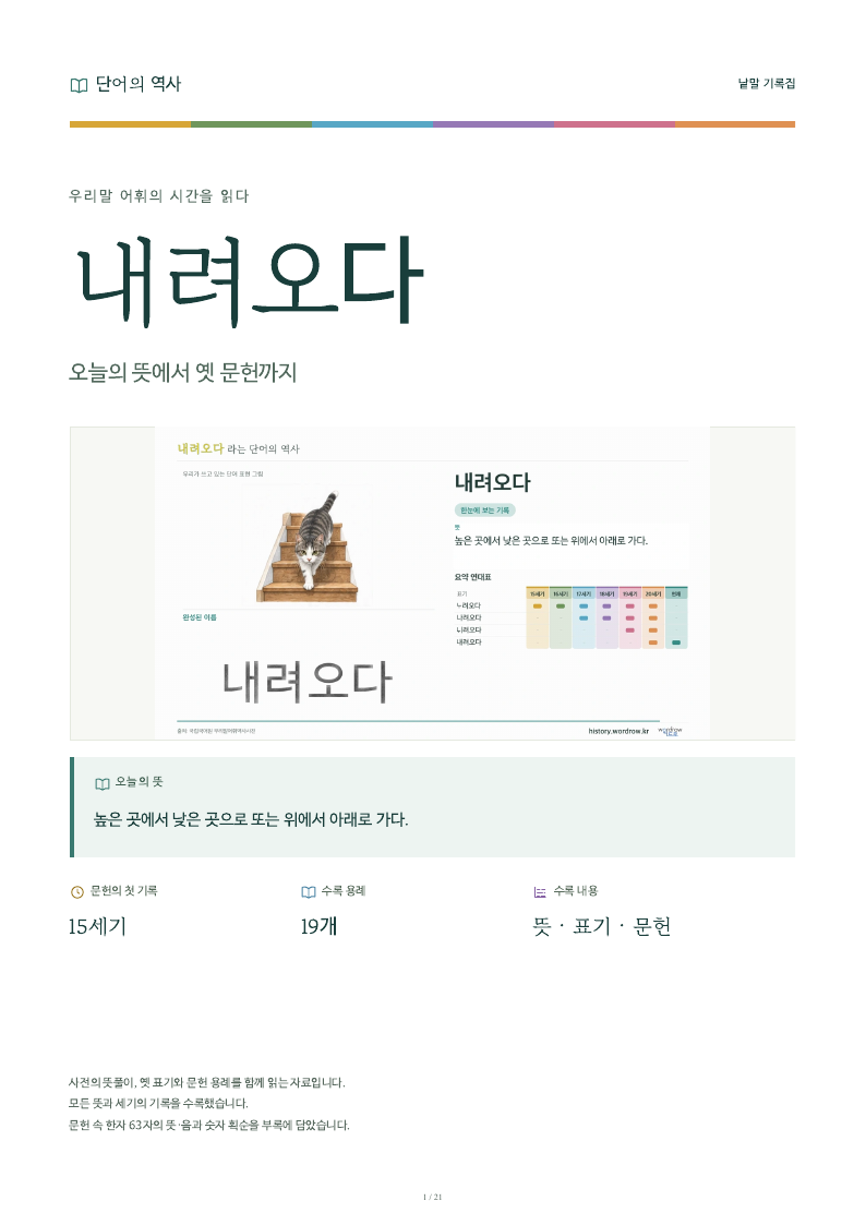 내려오다 낱말 기록집 PDF 첫 페이지