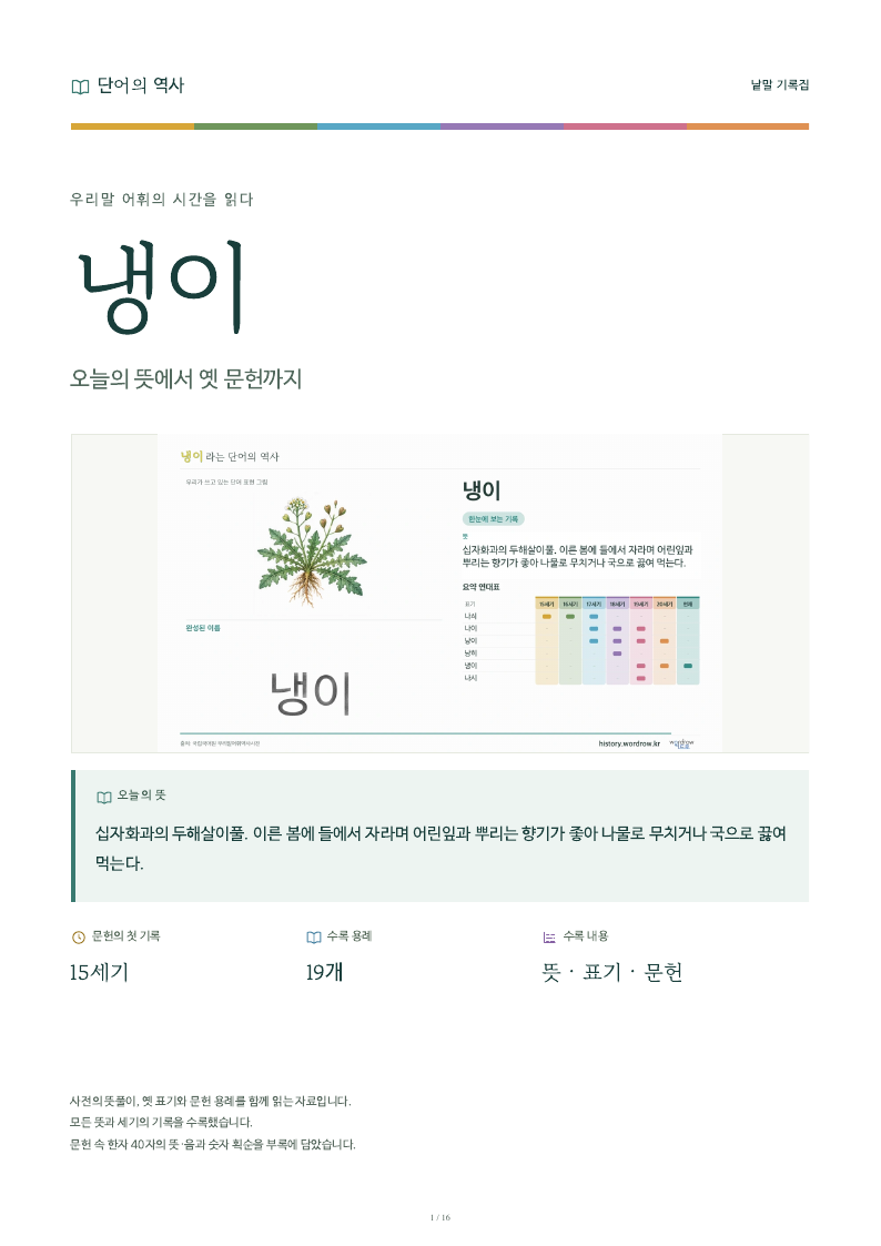 냉이 낱말 기록집 PDF 첫 페이지