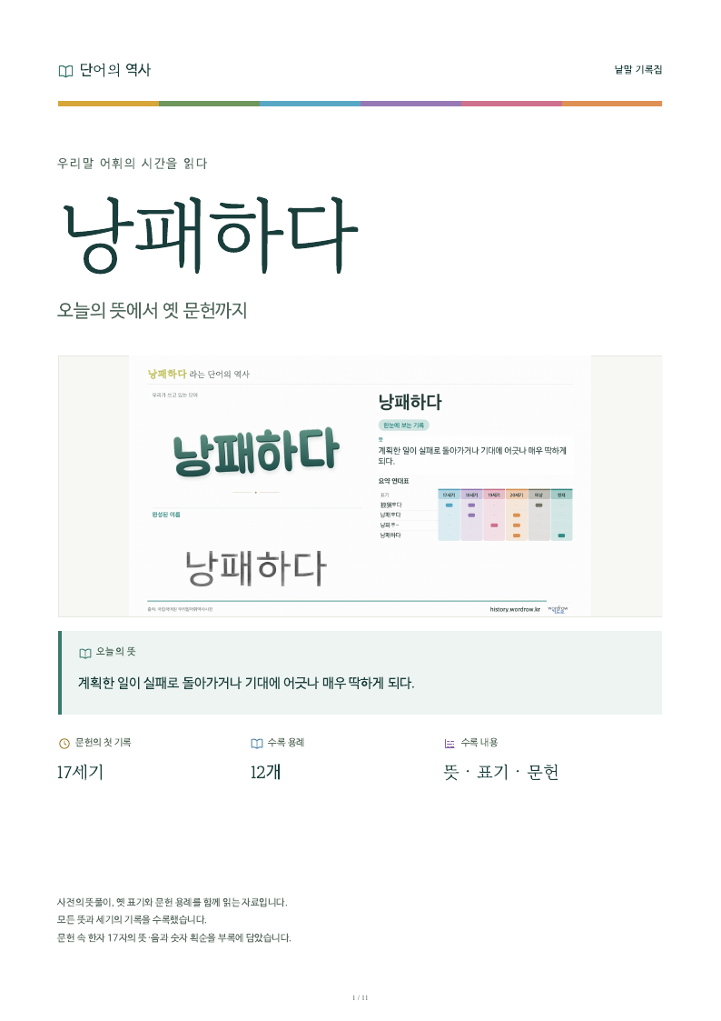 낭패하다 낱말 기록집 PDF 첫 페이지