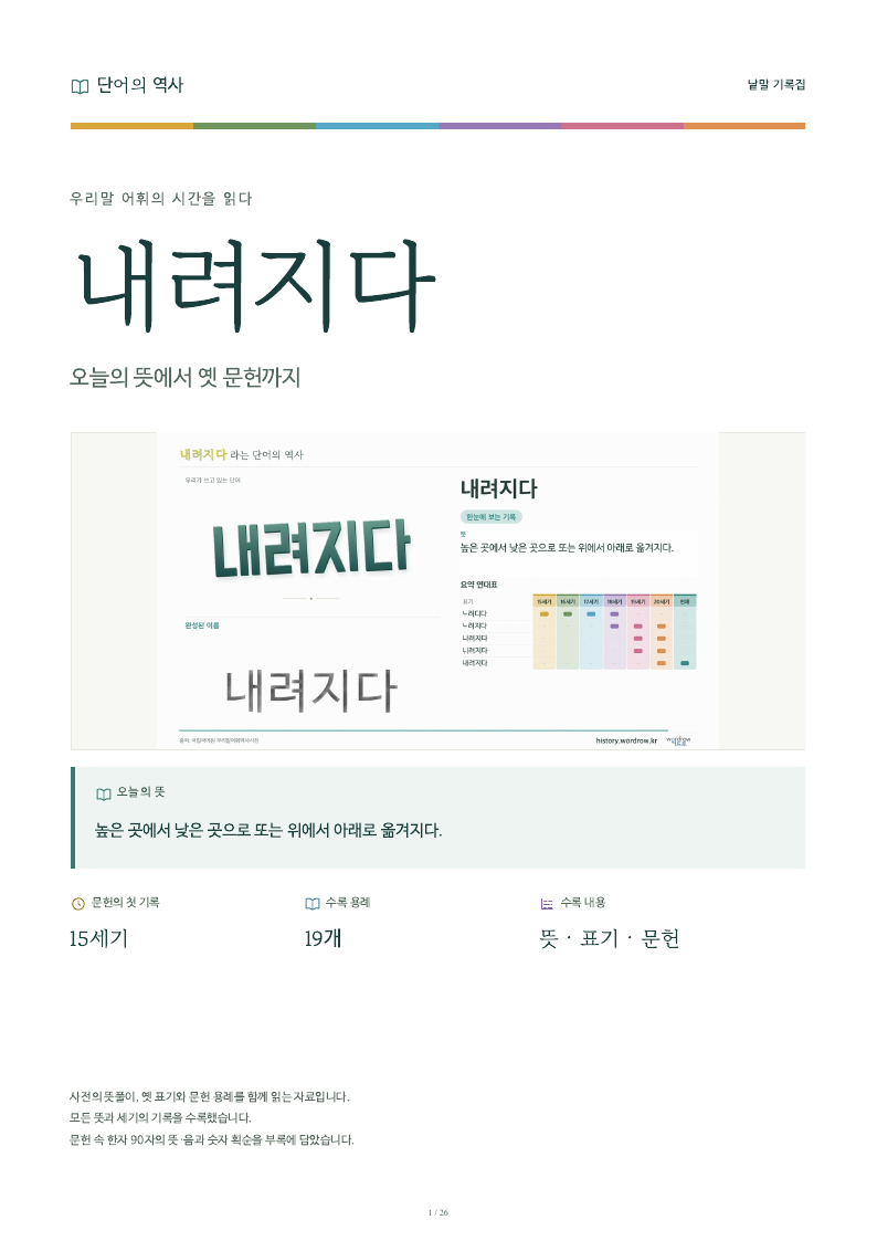 내려지다 낱말 기록집 PDF 첫 페이지