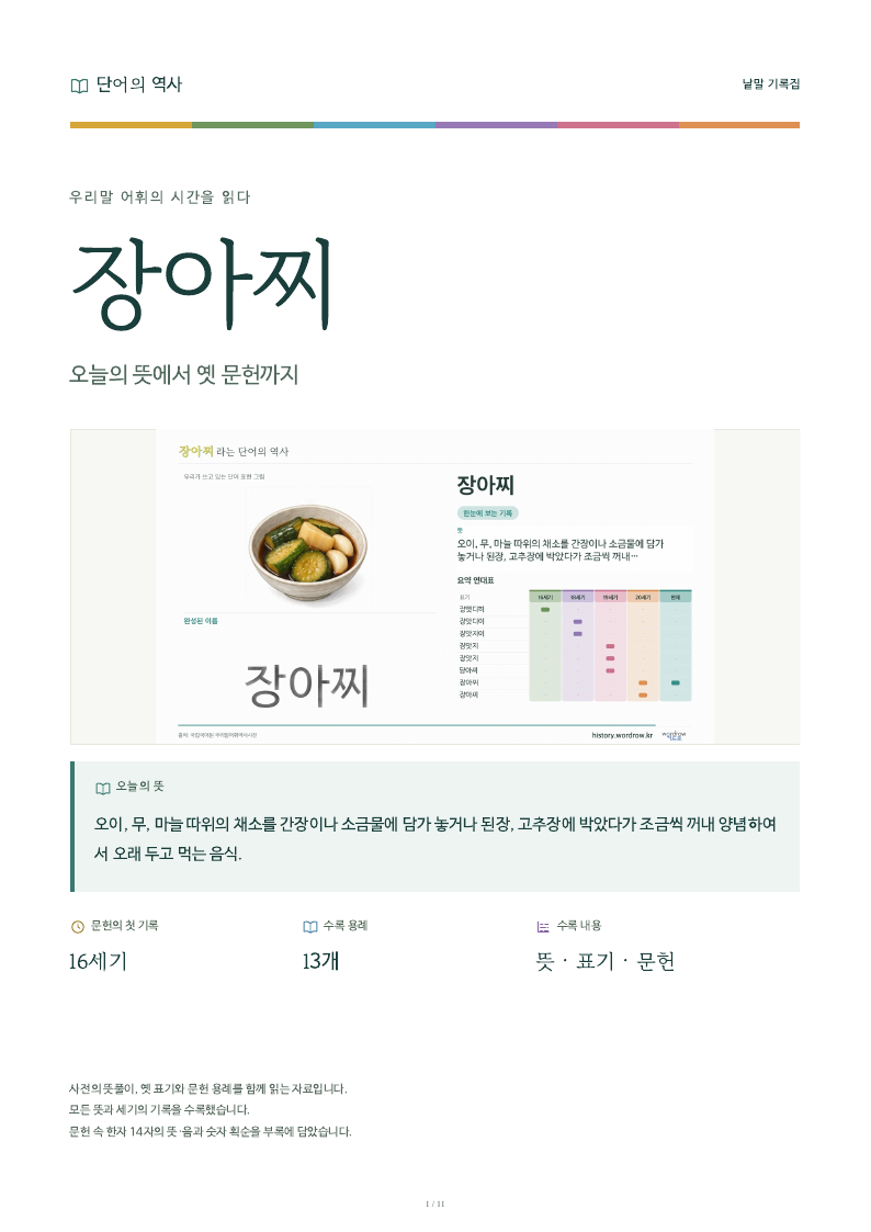 장아찌 낱말 기록집 PDF 첫 페이지