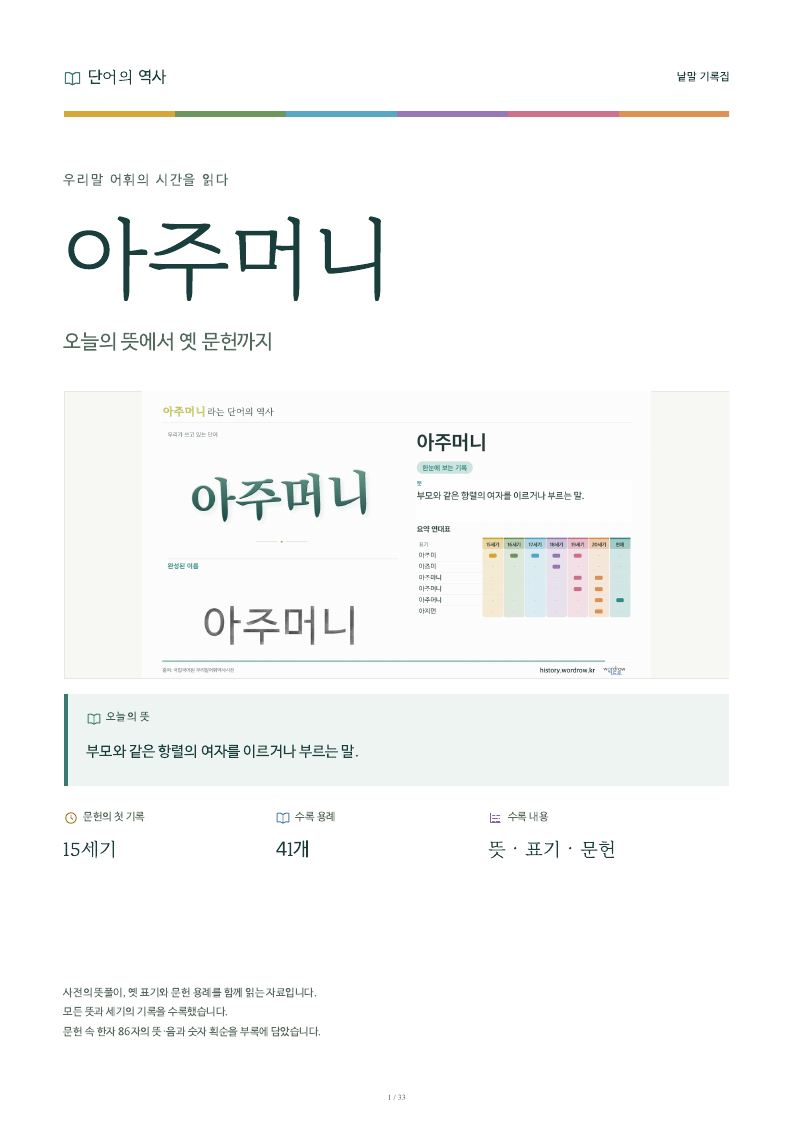 아주머니 낱말 기록집 PDF 첫 페이지