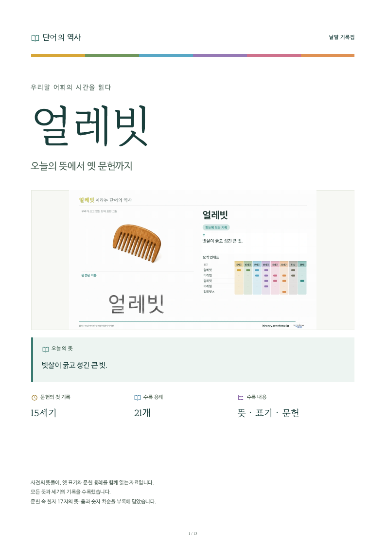 얼레빗 낱말 기록집 PDF 첫 페이지