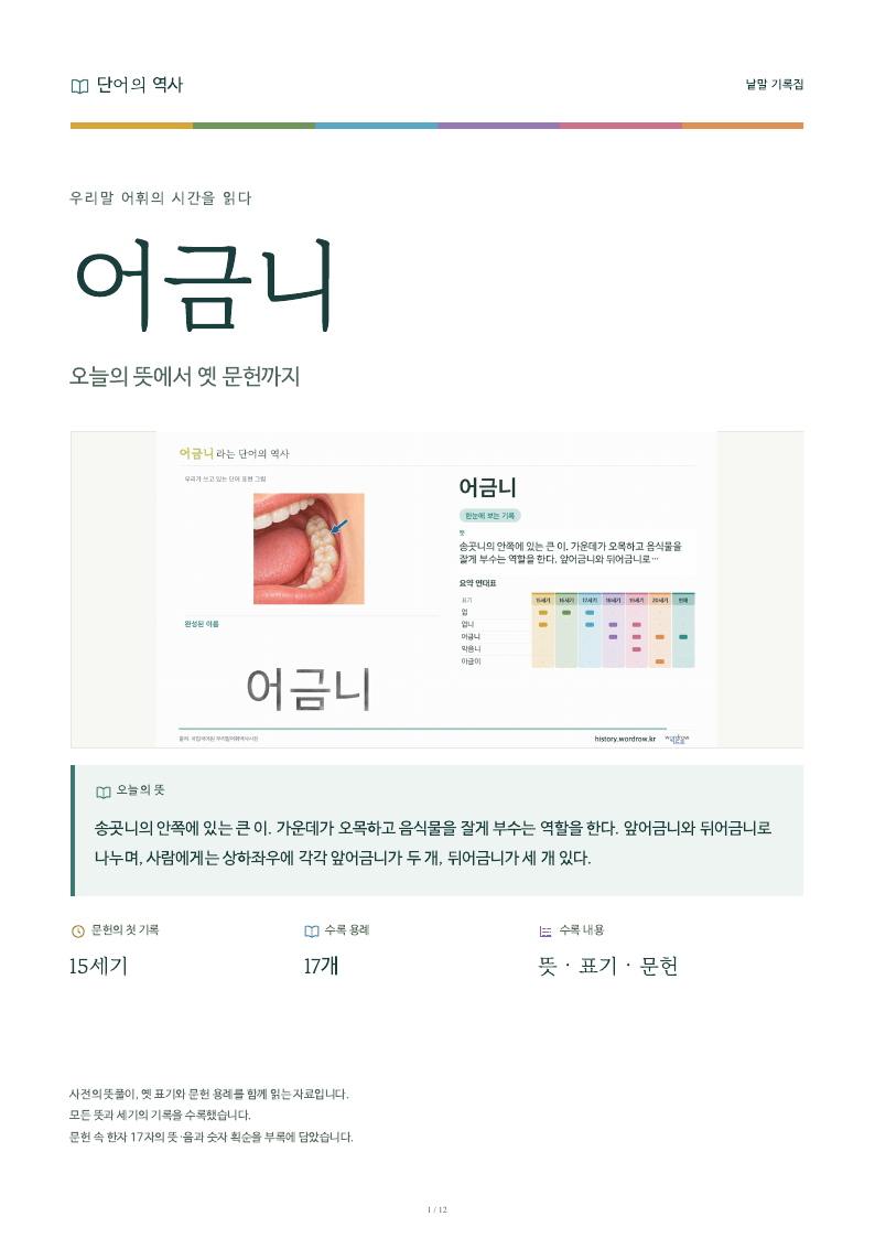 어금니 낱말 기록집 PDF 첫 페이지