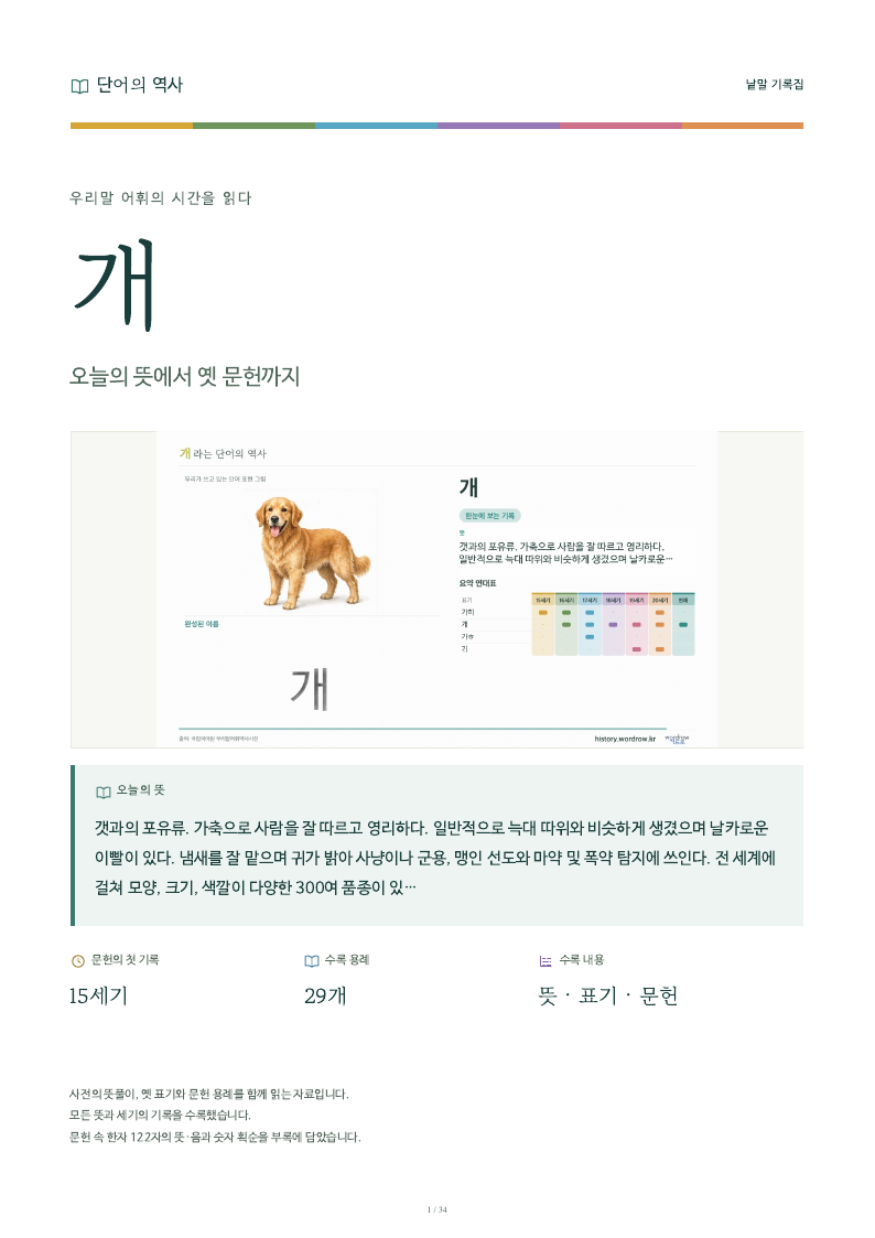 개 낱말 기록집 PDF 첫 페이지
