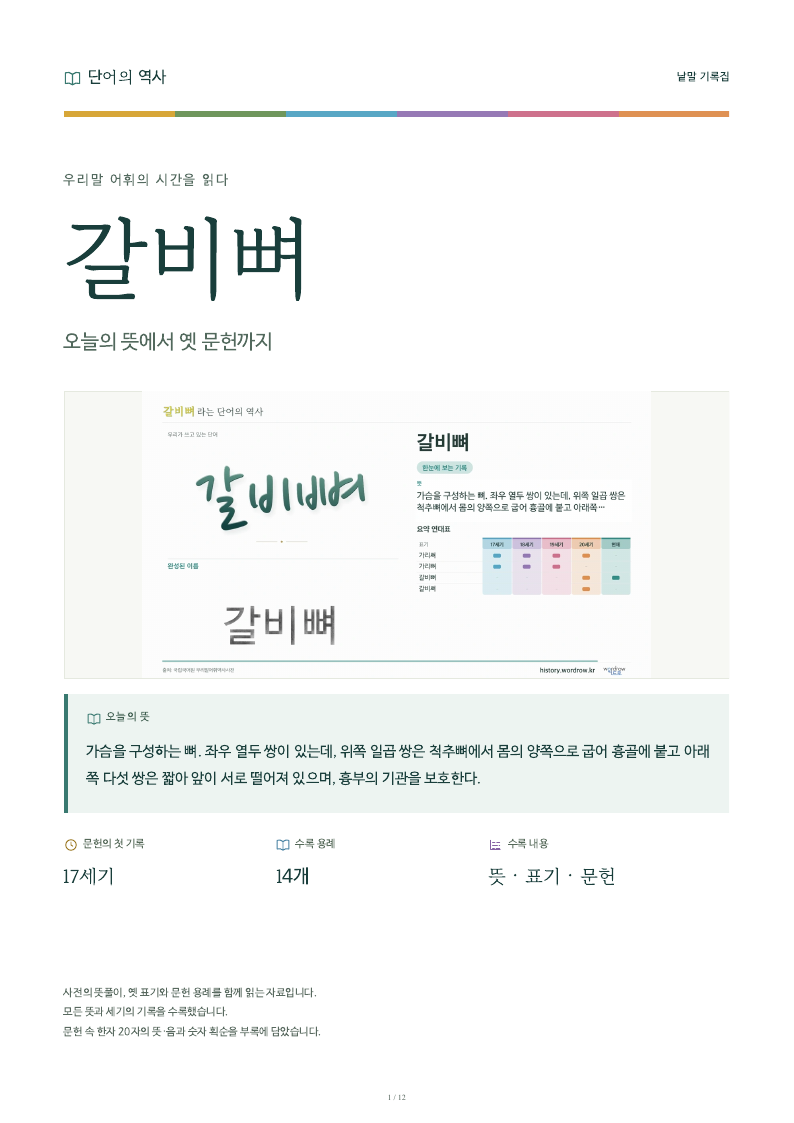 갈비뼈 낱말 기록집 PDF 첫 페이지