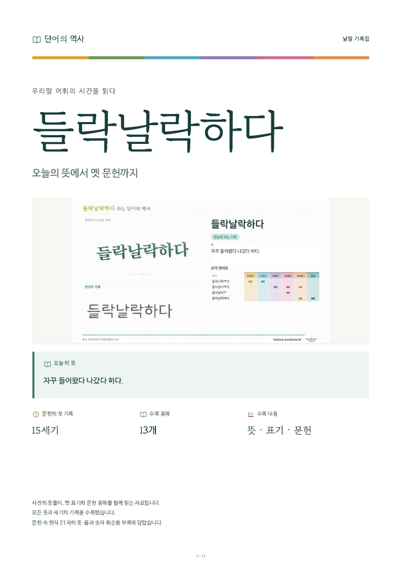 들락날락하다 낱말 기록집 PDF 첫 페이지