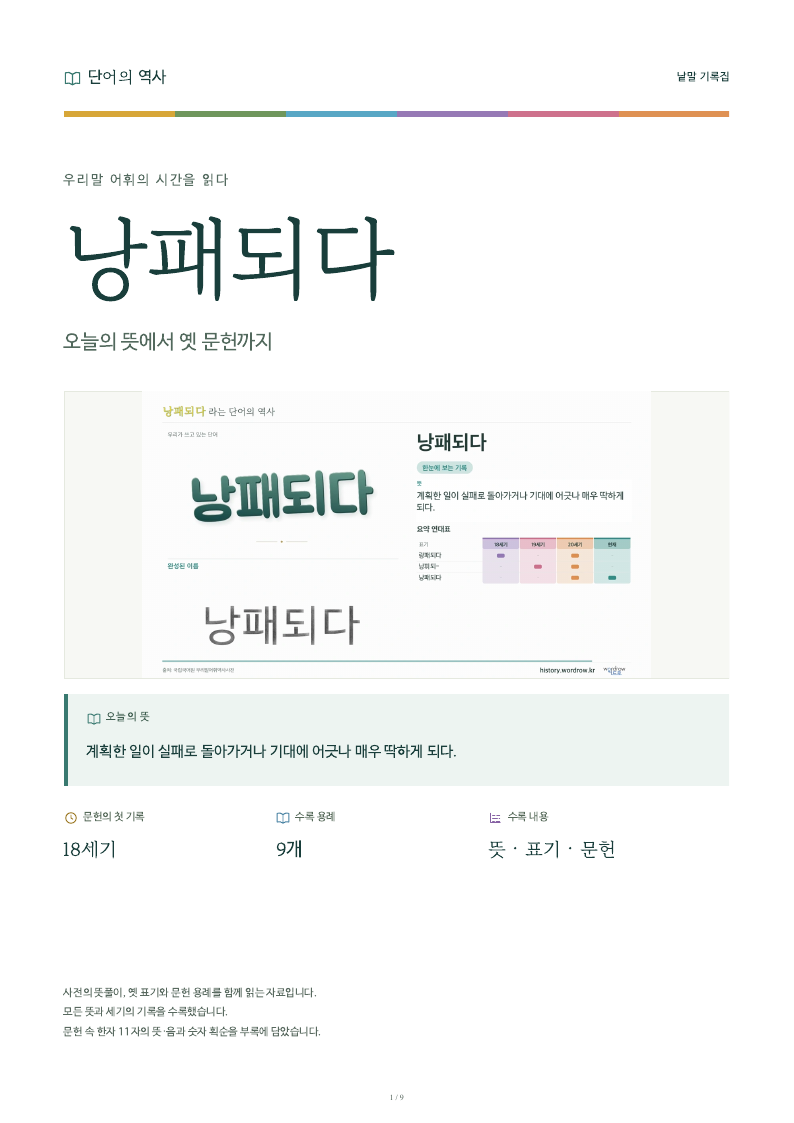 낭패되다 낱말 기록집 PDF 첫 페이지