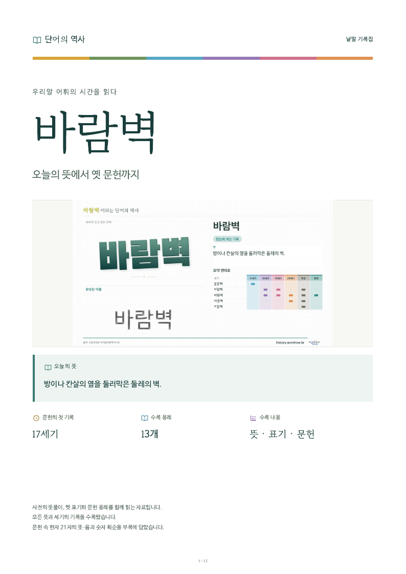 바람벽 낱말 기록집 PDF 첫 페이지