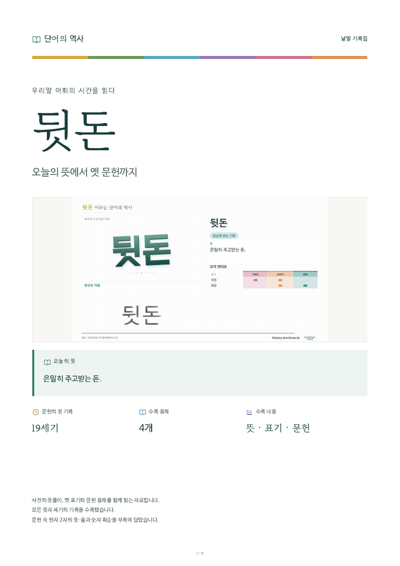 뒷돈 낱말 기록집 PDF 첫 페이지