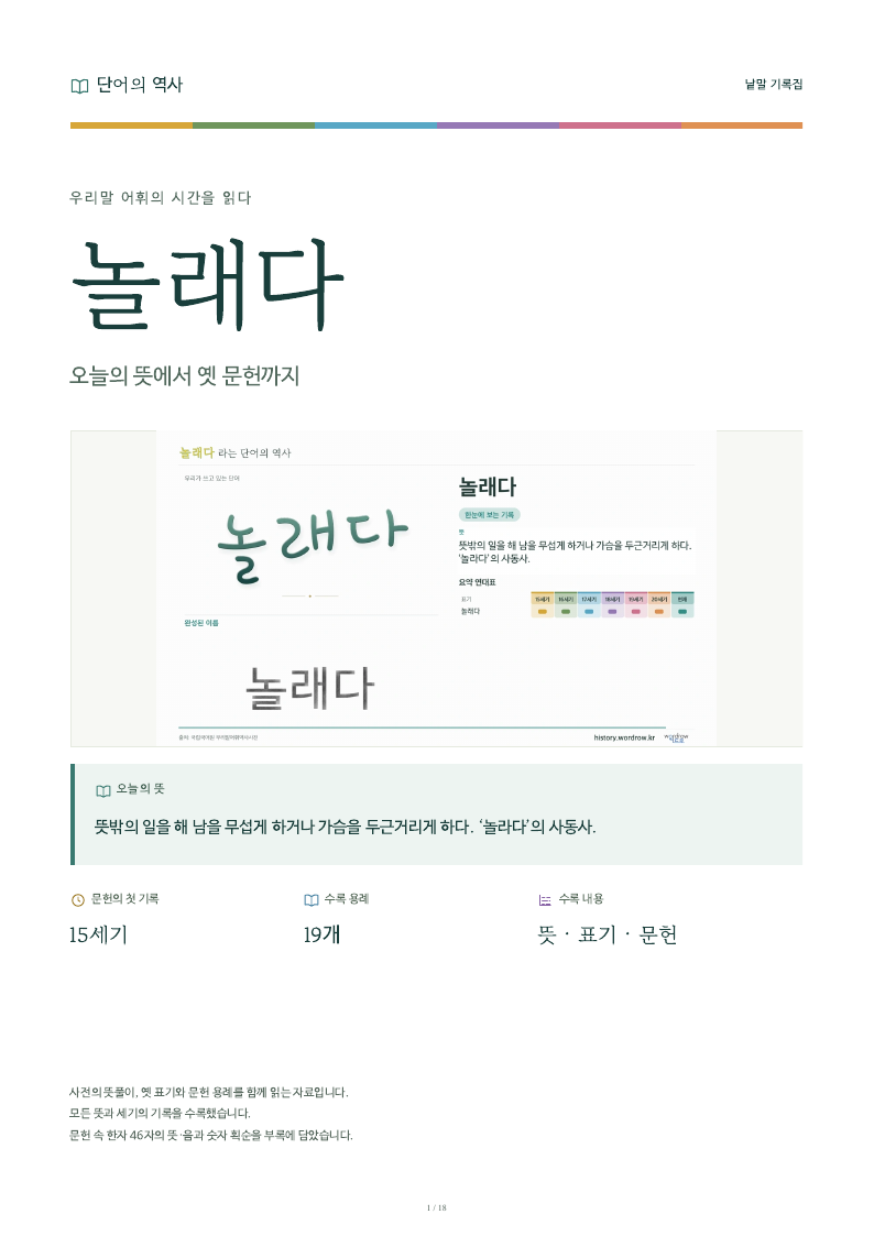 놀래다 낱말 기록집 PDF 첫 페이지